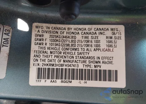 2015 Honda Cr-V Lx из США, поврежденный, VIN 2HKRM3H38FH547413